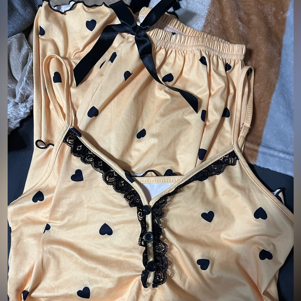 Yellow Heart Print Pajama Set